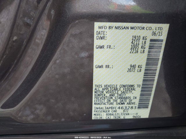 Nissan Altima 2.5 S 2015 1N4AL3AP8FC463283 Image 9