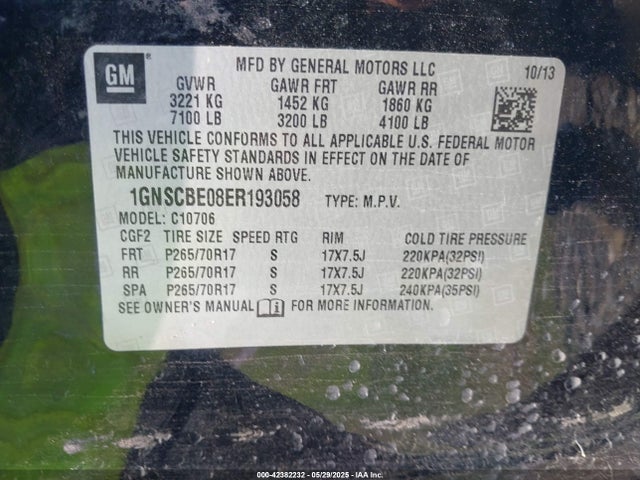1GNSCBE08ER193058 Chevrolet Tahoe Lt