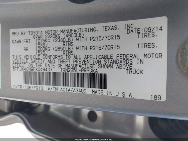 5TFJX4CN9FX049437 Toyota 2tr-fe