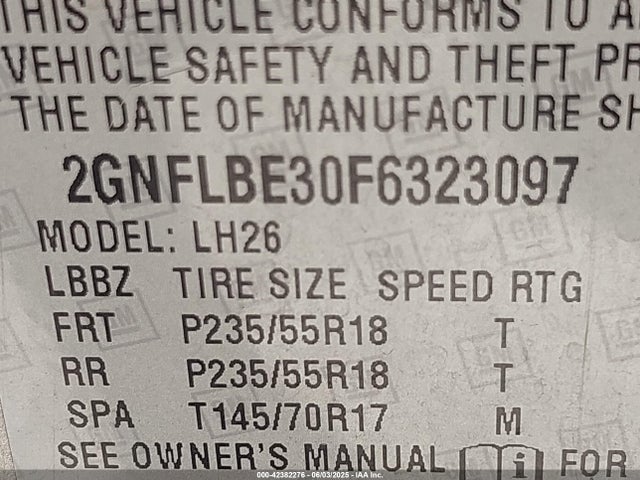 Chevrolet lfx - sidi, vvt, e85 max, alum 2015 2GNFLBE30F6323097 Image 9