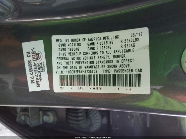 1HGCR2F8XHA235508 Honda Accord Ex-l
