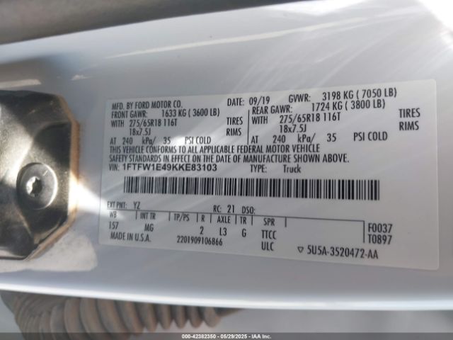 1FTFW1E49KKE83103 Ford F-150 Xlt