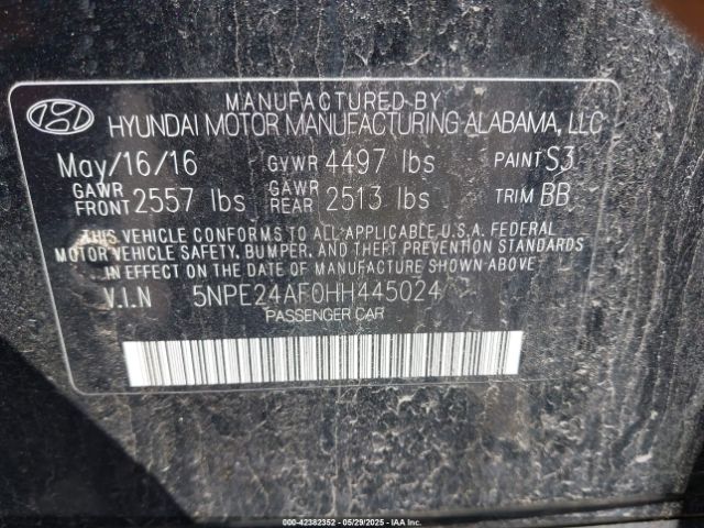 5NPE24AF0HH445024 Hyundai SONATA SE