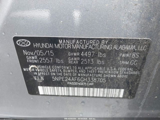 5NPE24AF6GH338705 Hyundai SONATA SE