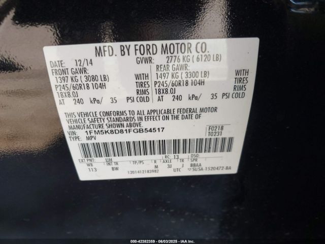 1FM5K8D81FGB54517 Ford EXPLORER XLT