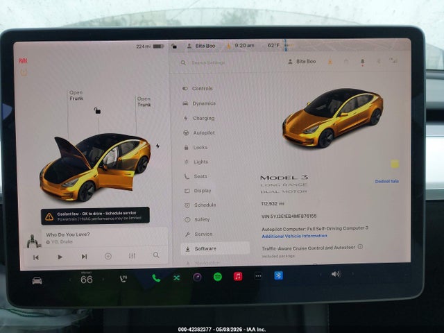 Aukcja sprzedaży 2021 Tesla Model 3 Long Range Dual Motor All-wheel Drive, vin: 5YJ3E1EB4MF876155, numer aukcji: 42382377