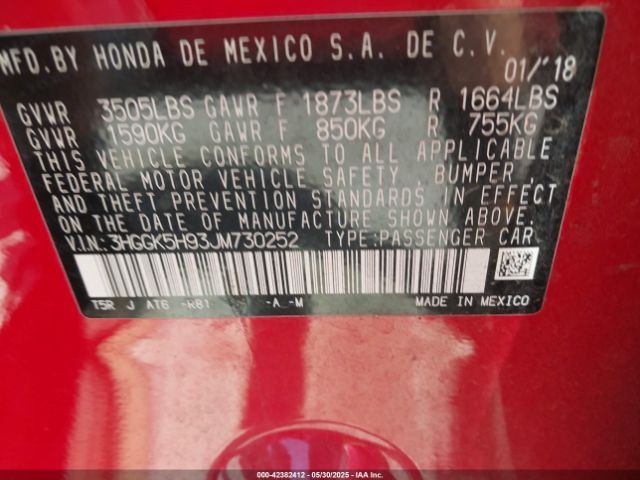 3HGGK5H93JM730252 Honda Fit Ex-l