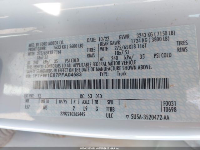 1FTFW1E87PFA04583 Ford F-150 Xlt