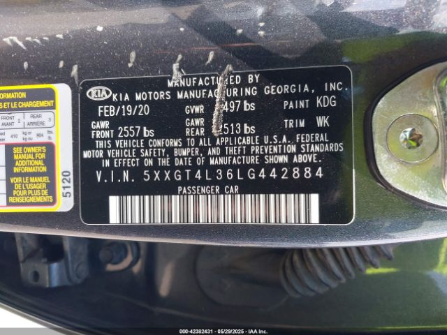 2020 KIA OPTIMA 5XXGT4L36LG442884 Photo 8