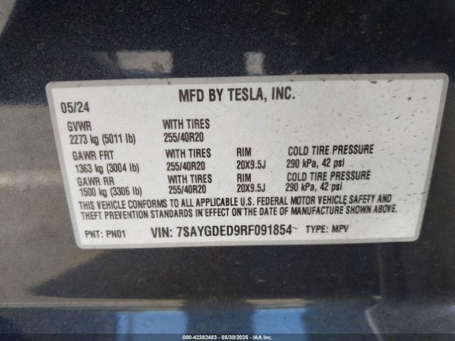 2024 TESLA MODEL Y 7SAYGDED9RF091854 Photo 8