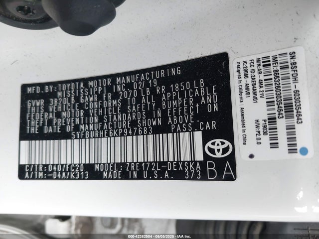 5YFBURHE6KP947683 Toyota 2zr-fe