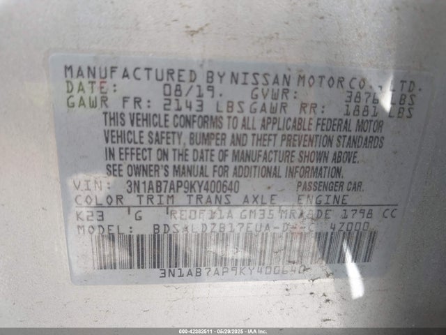 3N1AB7AP9KY400640 Nissan 2019
