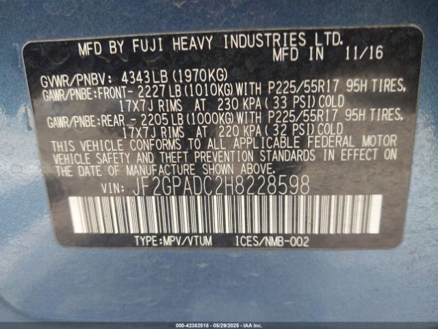 JF2GPADC2H8228598 Subaru Crosstrek 2.0i Premium