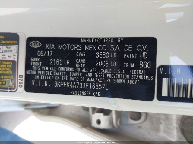 3KPFK4A73JE168571 KIA FORTE LX