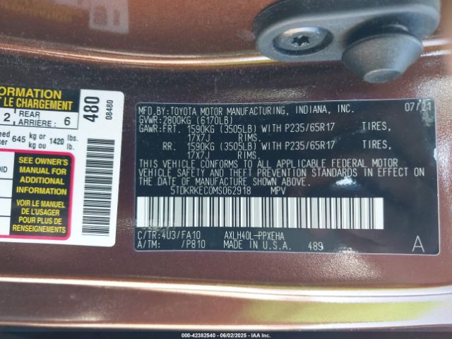 5TDKRKEC0MS062918 Toyota SIENNA LE