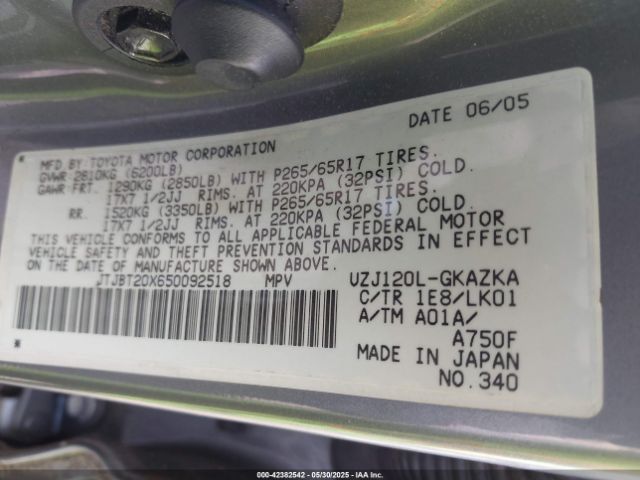 2005 LEXUS GX 470 JTJBT20X650092518 Photo 8
