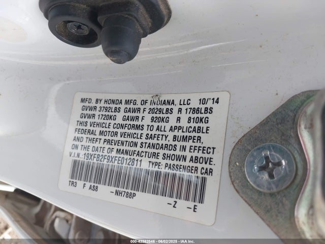 Honda r18z1 2015 19XFB2F9XFE012811 Image 9