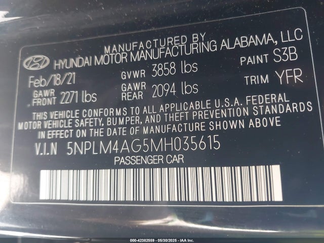 Hyundai mpi nu pe 2021 5NPLM4AG5MH035615 Image 9