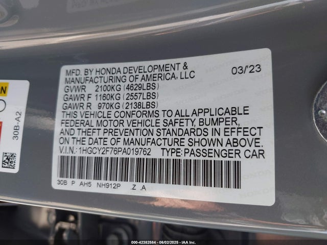 1HGCY2F76PA019762 Honda lfc5