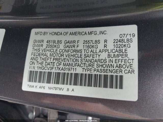 Honda lfb2 2019 1HGCV3F17KA019711 Image 9