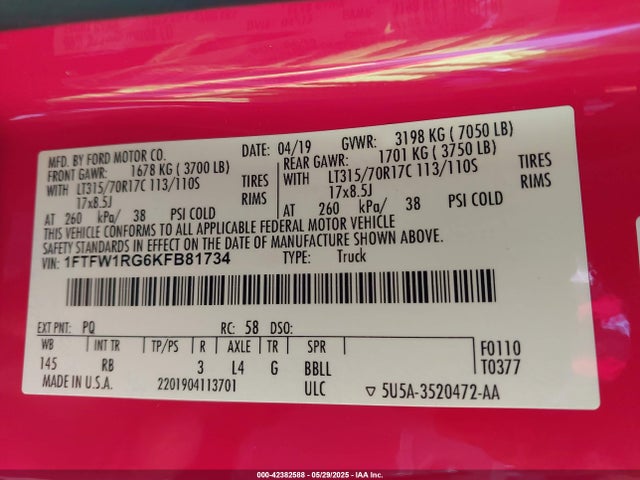 1FTFW1RG6KFB81734 Ford gtdi