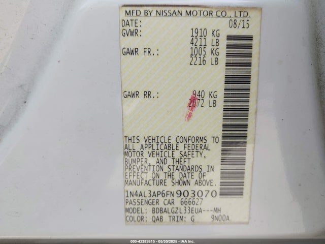 1N4AL3AP6FN903070 Nissan Altima 2.5 S