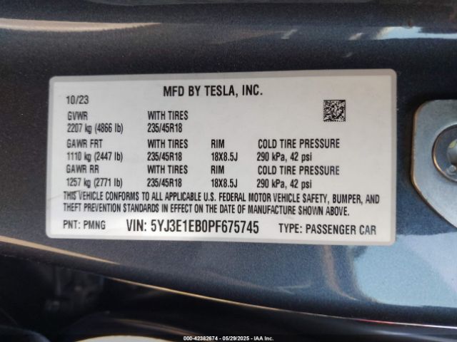 2023 TESLA MODEL 3 5YJ3E1EB0PF675745 Photo 8