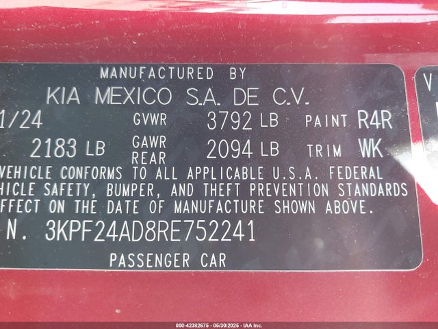 3KPF24AD8RE752241 KIA mpi nu