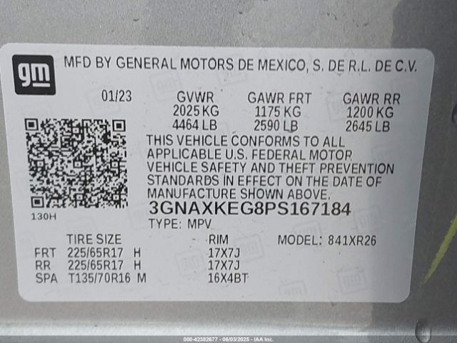 3GNAXKEG8PS167184 Chevrolet Equinox Fwd Lt