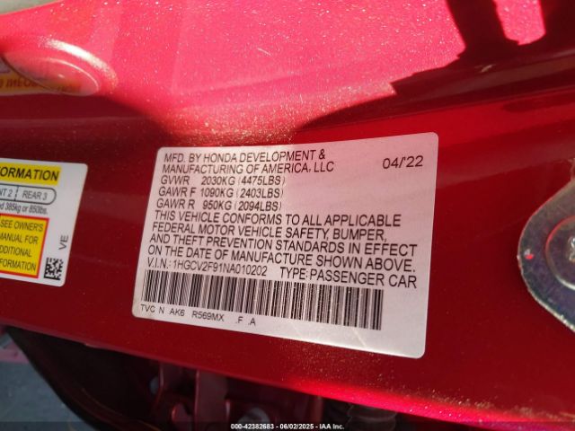 2022 HONDA ACCORD 1HGCV2F91NA010202 Photo 8