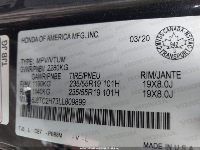 Acura k20c4 2020 5J8TC2H73LL809899 Image 9