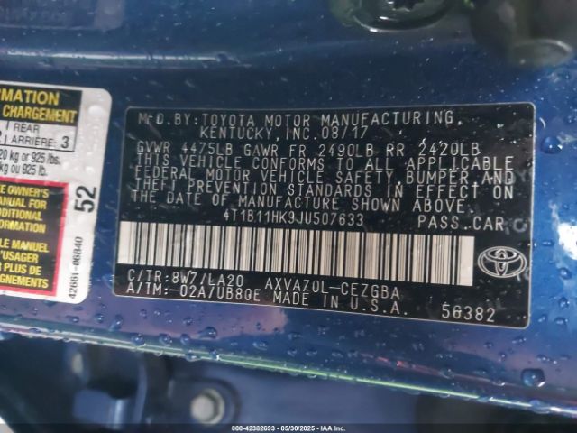 2018 TOYOTA CAMRY 4T1B11HK9JU507633 Photo 8