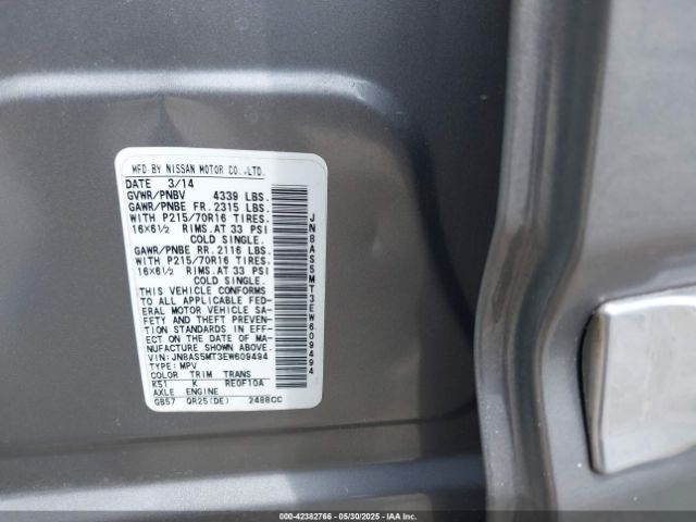 JN8AS5MT3EW609494 Nissan Rogue Select