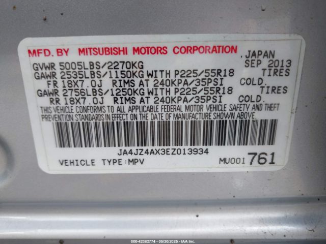 2014 MITSUBISHI OUTLANDER JA4JZ4AX3EZ013934 Photo 8