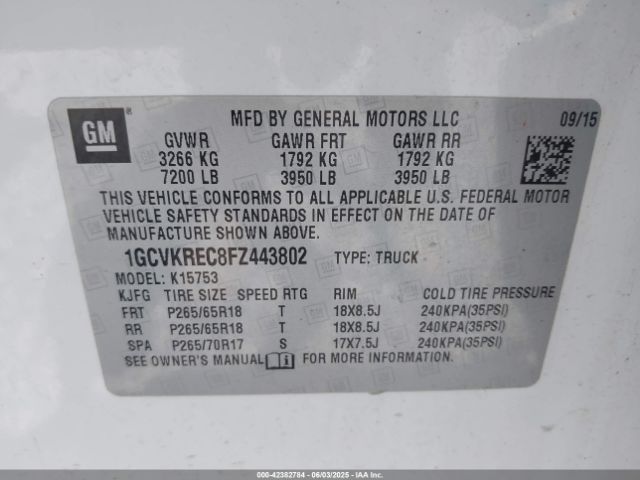1GCVKREC8FZ443802 Chevrolet Silverado 1500 1lt