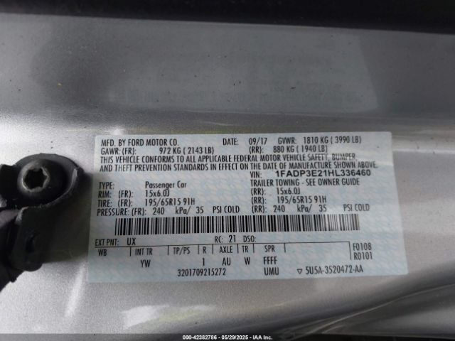 1FADP3E21HL336460 Ford FOCUS S