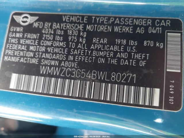 2011 MINI COOPER S COUNTRYMAN WMWZC3C54BWL80271 Photo 8
