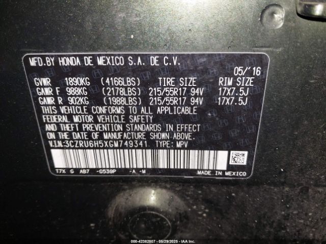 3CZRU6H5XGM749341 Honda HR-V EX