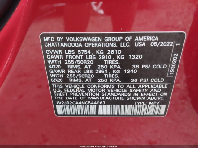 2022 VOLKSWAGEN ATLAS 1V2JR2CA4NC544967 Photo 8