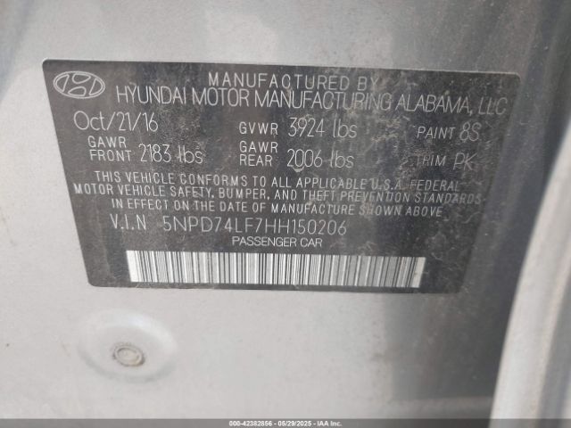 5NPD74LF7HH150206 Hyundai ELANTRA SE