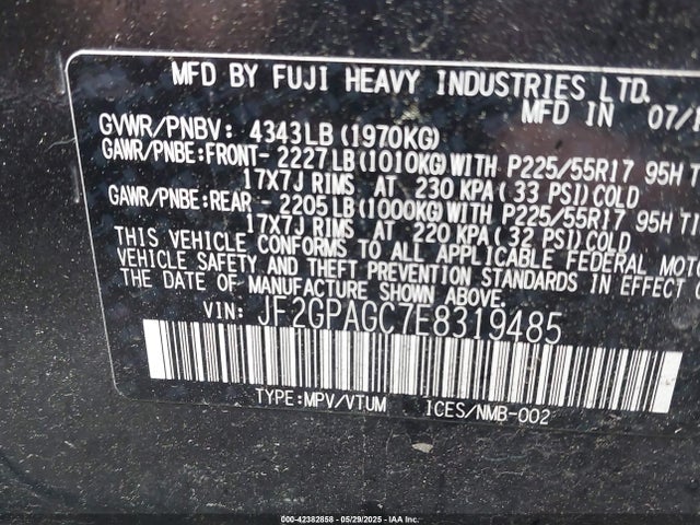JF2GPAGC7E8319485 Subaru Xv Crosstrek 2.0i Limited