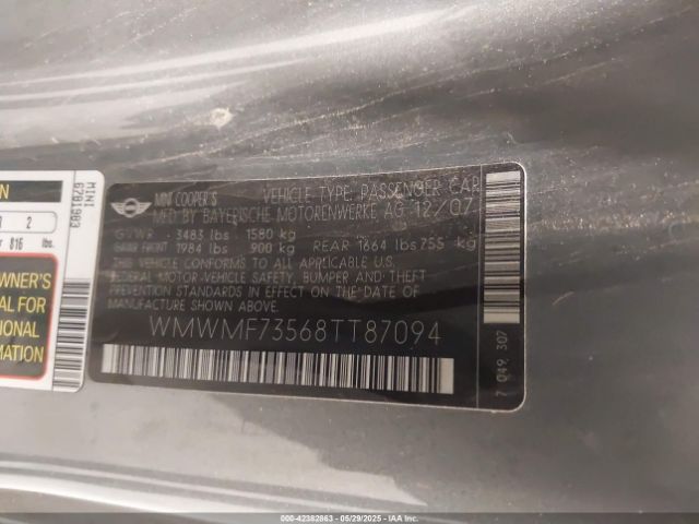 2008 MINI COOPER S WMWMF73568TT87094 Photo 8