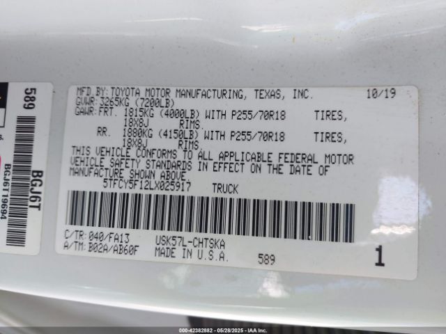 5TFCY5F12LX025917 Toyota Tundra Sr