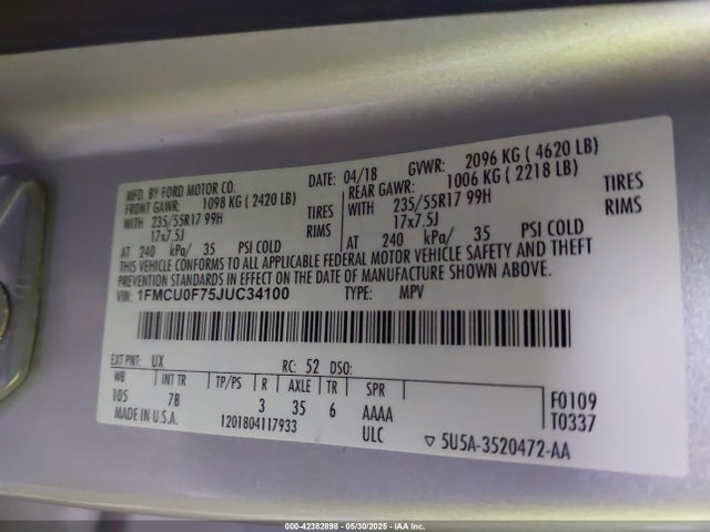 Ford 2.5l i-vct 2018 1FMCU0F75JUC34100 Image 9