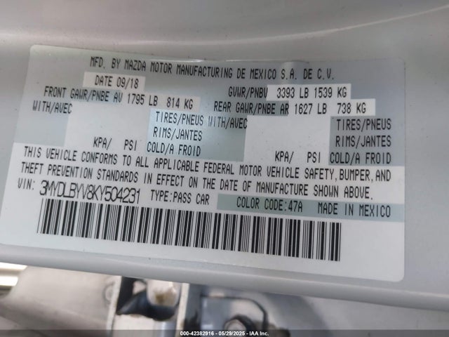 3MYDLBYV8KY504231 Toyota p5v