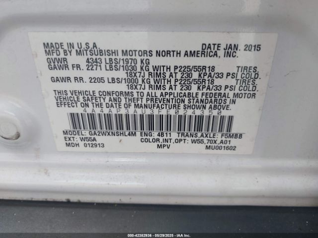 4A4AP3AU3FE024350 Mitsubishi Outlander Sport Es