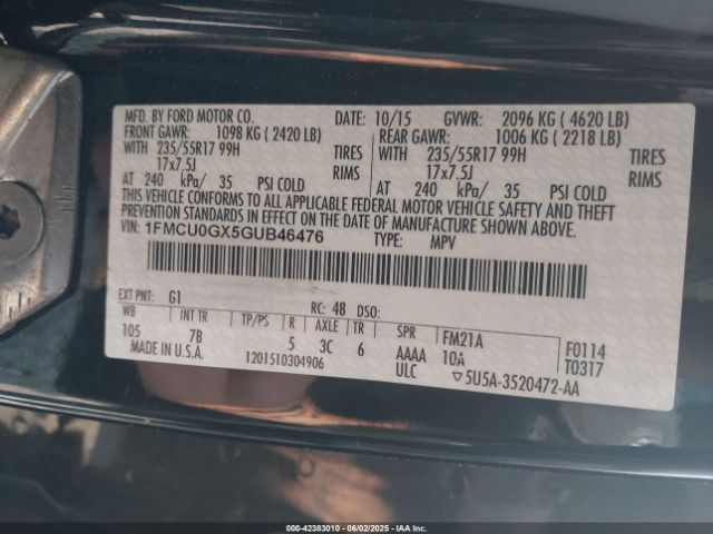 1FMCU0GX5GUB46476 Ford ESCAPE SE