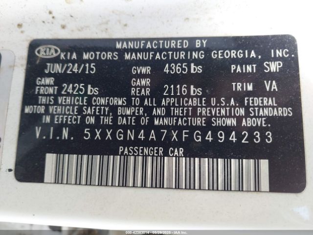 5XXGN4A7XFG494233 KIA OPTIMA EX