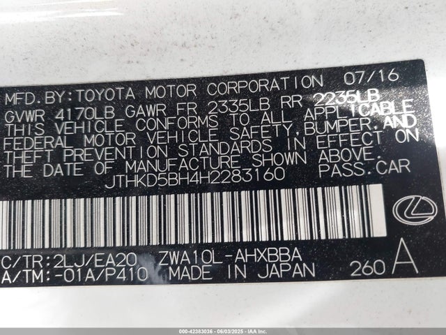 Lexus 2zr-fxe+3jm 2017 JTHKD5BH4H2283160 Image 9