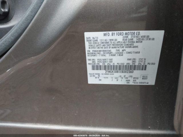 2FMGK5B81EBD02360 Ford FLEX SE